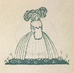 Illustration som visar en kvinna, klädd i en stor klänning.