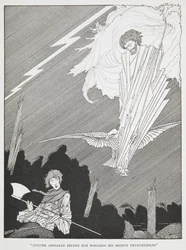 "Jupiter dök upp framför honom med sina mäktiga åskbultar." Illustration för "de löjliga önskningarna."