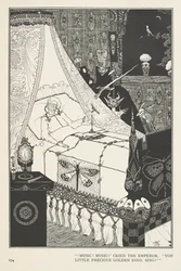 Näktergalen. "Musik! Musik!" ropade kejsaren. "Du lilla dyrbara guldfågel, sjung!"