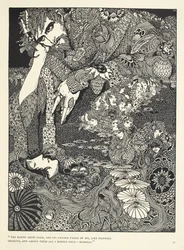 ”Jorden blev mörk, och dess gestalter passerade förbi mig som fladdrande skuggor ... Morella.” Illustration till berättelsen ”Morella”.
