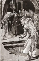 Lilla Dorrit. Illustration av Harry Furniss till Charles Dickens roman Little Dorrit, från The Testimonial Edition, publicerad 1910.
