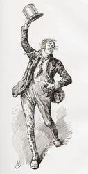 Mark Tapley. Illustration av Harry Furniss till Charles Dickens-romanen Martin Chuzzlewit, från The Testimonial Edition, publicerad 1910.