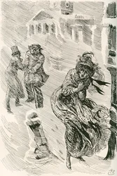 Martha vandraren. Illustration av Harry Furniss till Charles Dickens-romanen David Copperfield, från The Testimonial Edition, publicerad 1910.