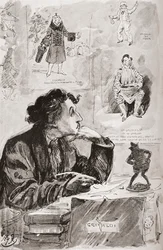 Minnen av Grimaldi. Illustration av Harry Furniss till Charles Dickens-romanen Memoirs of Joseph Grimaldi, från The Testimonial Edition publicerad 1910.