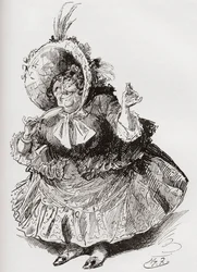 Miss Mowcher. Illustration av Harry Furniss till Charles Dickens-romanen David Copperfield, från The Testimonial Edition, publicerad 1910.
