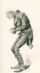 Gamla Chuffey. Illustration av Harry Furniss till Charles Dickens-romanen Martin Chuzzlewit, från The Testimonial Edition, publicerad 1910.