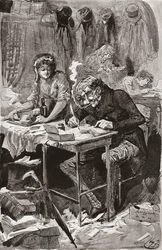 Tiggerbrevförfattaren. Illustration av Harry Furniss för Charles Dickens -romanen Great Expectations, från den vittnesmål som publicerades 1910.