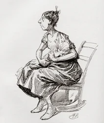 Tilly Slowboy. Illustration av Harry Furniss till novellen The Cricket on the Hearth från The Christmas Books av Charles Dickens, publicerad i The Testimonial Edition från 1910.