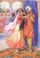 "Låt mig dela din exil". , illustration från "Childrens Stories from Indian Legends", ca 1930-talet (färglitografi)