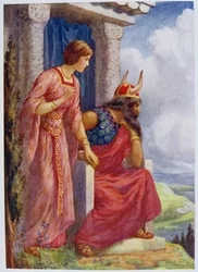 "Odin och Frigga" från "Asgard and its King" illustrerad för "Children