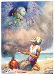 The Genie Escapes from the Vase, illustration från "Children