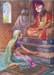 Namnet är Satyavan, illustration från "Childrens Stories from Indian Legends", ca 1930-talet (färglitografi)