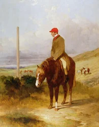 Nat Flatman (1810-60) på sin ponny före starten av 1844 Chesterfield Stakes, 1844