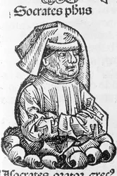 Porträtt av Sokrates (470 f.Kr. - 399 f.Kr.) från Liber Chronicarum av Hartmann Schedel, Nürnberg