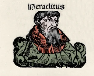 Porträtt av den grekiske filosofen Heraklit från Efesos (576-480 f.Kr.) (Heraklitus från Efesos). Xylografi av "" Chronicles of Nuremberg"" av Hartmann Schedel