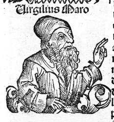 Porträtt av den latinska poeten Vergilius (70 f.Kr. - 19 f.Kr.). Xylografi av "" Chronicles of Nuremberg"" av Hartmann Schedel