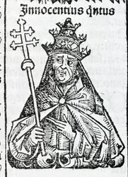 Porträtt av påven Innocentius IV (1195 - 1254) i Liber Chronicarum av Hartmann Schedel Nürnberg