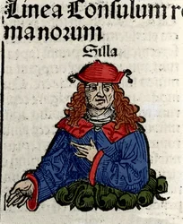 Representation av den romerske politikern Lucius Cornelius Sulla (ordförande eller Sylla) (138-68 f.Kr.) Xylografi av "" Chronicles of Nürnberg"" av Hartmann Schedel