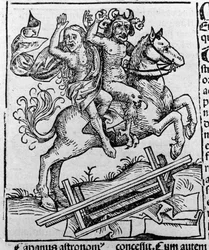 Kungen, häxan och Berkeley-paddan av William av Malmesbury "" Representation av Berkeley-häxan grävd upp ur kistan av demonerna""" Gravyr från Hartmann Schedel "" Liber chronicarum"" Nürnberg 1493