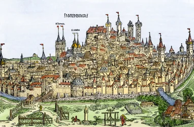 Utsikt över staden Nürnberg, Tyskland
