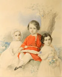 Barn i ett landskap, 1840-talet.