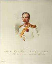 Porträtt av baron Karl Karlovich von Stackelberg 1816-1887 från albumet av de kejserliga hästvakterna, 1846-1849