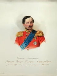 Porträtt av general baron Fyodor Petrovich von Offenberg 1789-1857 från albumet för de kejserliga hästvakterna, 1846-1849