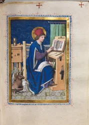 Evangeliebok med evangelistporträtt: Sankt Lukas, 1480-1500.