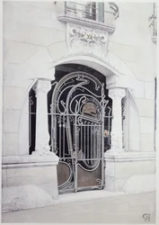 Ingången till "Castel-Beranger" illustration från en bok av Hector Guimard (1867-1942)