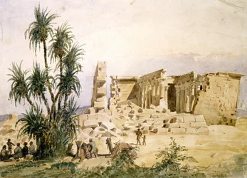 Marharrakas tempel, Assuan, Nubien, Egypten. Akvarell av Hector Horeau (1801-1872), fransk arkitekt.