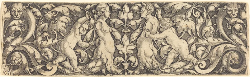Korspanel med vinstockar i mitten och Tritons par, 1537.