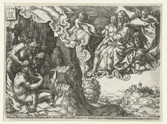 Den rike mannen i helvetet ser Abraham med Lasarus Liknelsen om Lasarus och den rike mannen (serietitel)