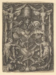 Design för en kandelabergrotesk med en fladdermus i mitten, 1550.