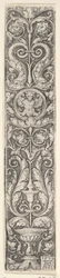Vertikal panel med en kandelaber innehållande en medaljong med en kentaur och ett par Dolp..., 1529.