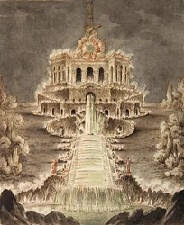 Sketch of the Octagon Illuminated (penna, penna och akvarell på papper)