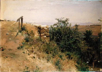 Italienskt landskap (olja på papper på kartong)