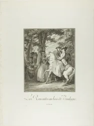 Möte i Boulogneskogen, från Monument du Costume Physique et Moral de la fin du Dix-huitième siècle