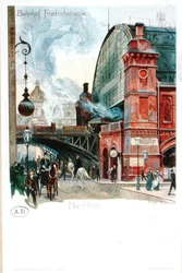 Järnvägsstationen i Friedrichstrasse, Berlin, ca 1900 (färglitografi)