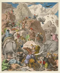 Hannibal Crossing the Alps, pub. 1866 (handfärgad gravyr)