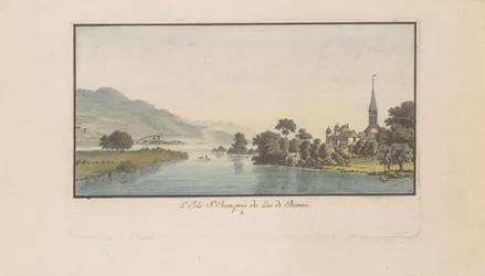 Utsikt över St. Petersinsel vid Bielersee L