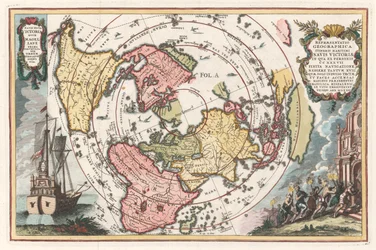 Världskarta med Magellans jordomsegling Från Scherers Atlas novus, 1702-1703