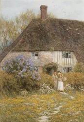A Kentish Cottage (akvarell med utskrapa)