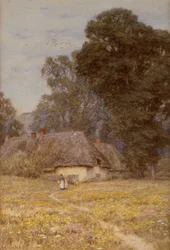 Stugor i Quidhampton, nära Salisbury (akvarell på papper)