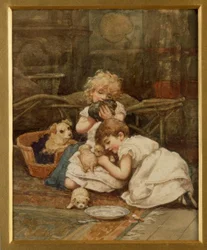 H.Allingham, De nya husdjuren / Aquarell