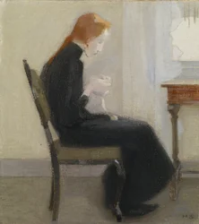 Tjejvirkning - Tjejvirkning, av Schjerfbeck, Helene (1862-1946). olja på duk