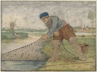 En fiskare som drar i sitt nät