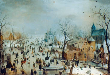 Vinterscen med skridskoåkare, ca 1608