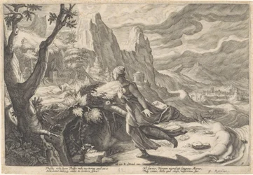 Thisbe flyr från lejoninnan Metamorphoses of Ovid (serietitel)