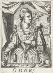 Lukt (Oft), en kvinna med en blomgren Lukt (titel på objekt) De fem sinnena (serietitel)