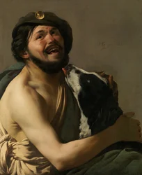 Ett skrattande bravo med sin hund Diogenes, 1628.
